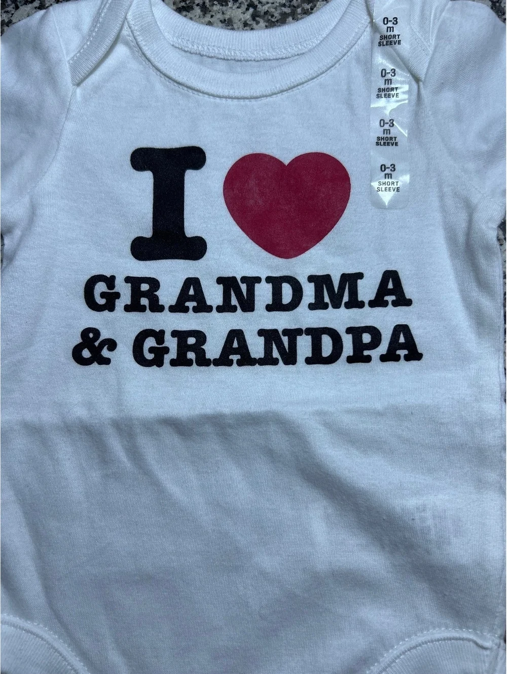 New! The Children's Place Baby Bodysuit 0-3M White❤️I Love Grandma + Grandpa